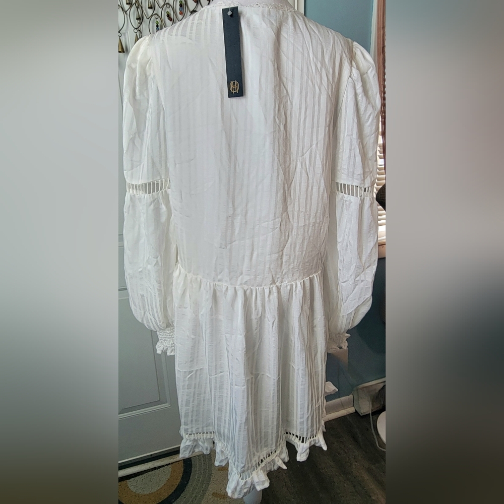 House of Harlow 1960 X Revolove Maxine Mini Dress Women's L Eggshell Puff Sleeve - Picture 5 of 15